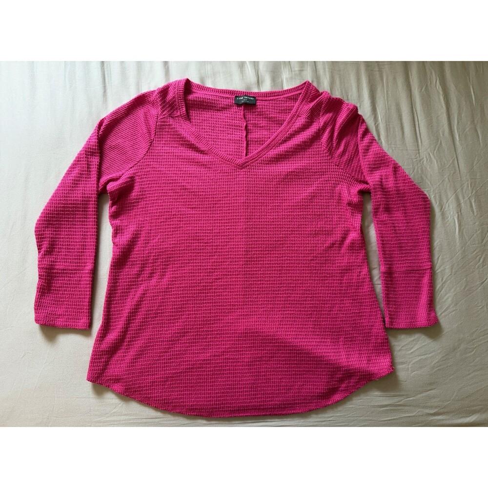 Lane Bryant Waffle Knit V-Neck Curved-Hem Tee Pink 14/16